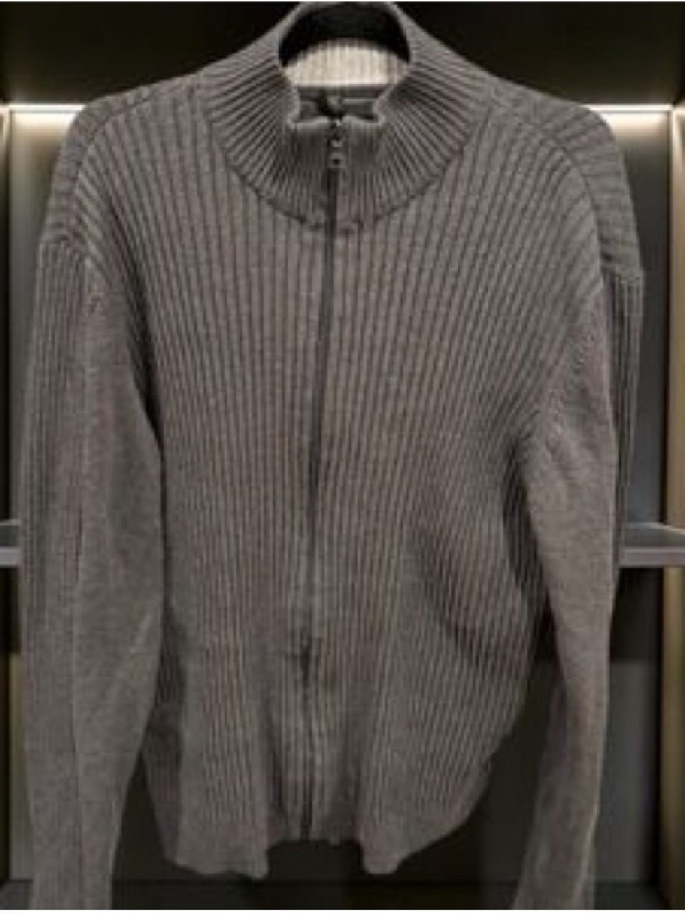 INC International Concepts Gray Ribbed Zip-Up Sweater Cardigan Size Large